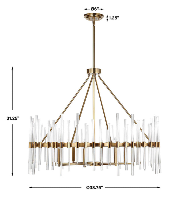 Crystal - Stick 8 Light Chandelier - Brass