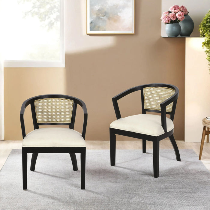 Elegant Dining Chair With Cane Web Backrests And Velvet Upholstery