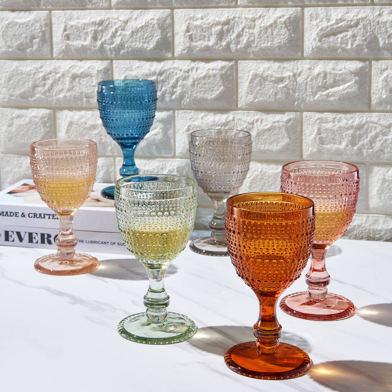 Beaded Goblet Wine Drinking Glasses Set | Set of 6 | 14.8 OZ