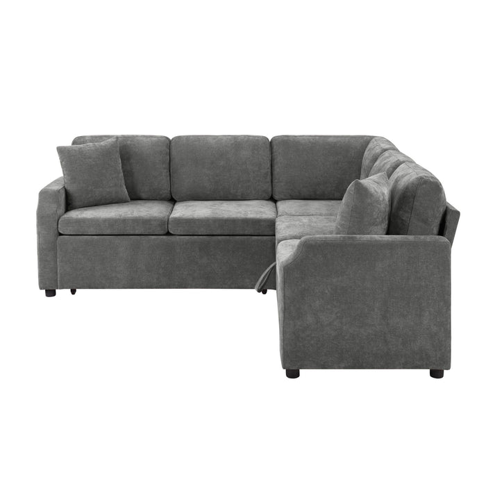 Modern L Shaped Sectional Sofa Bed With Hidden Storage Chenille Upholstery