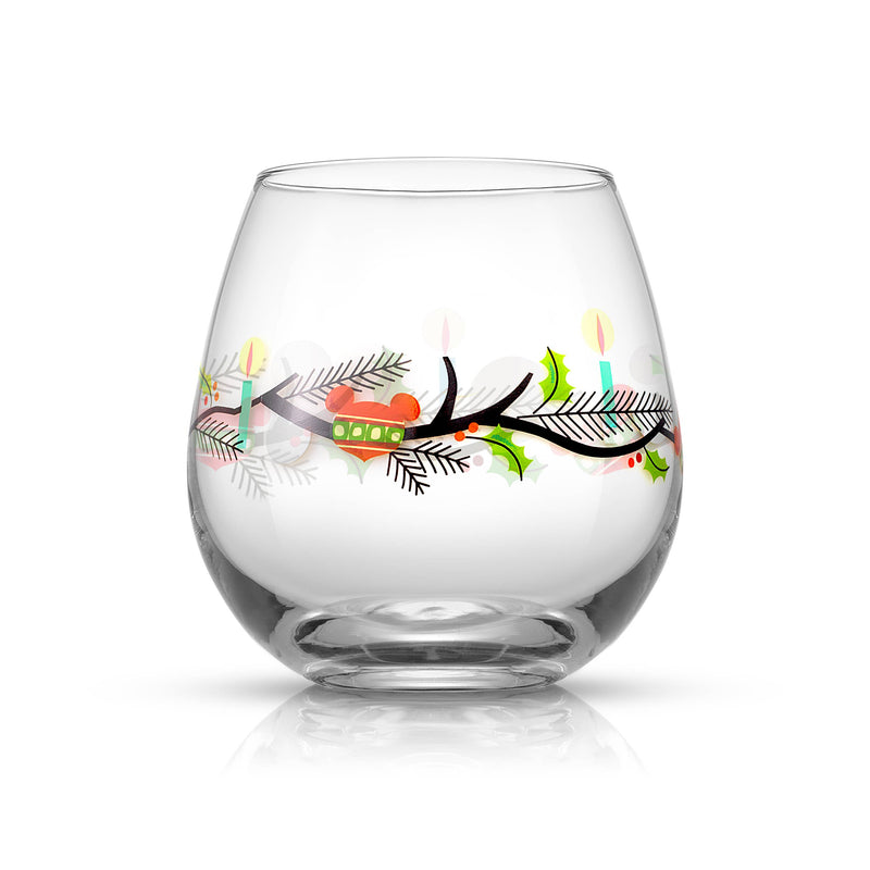 Disney Mickey Mouse Christmas Joy Oh Joy Stemless Wine Glasses | 15 oz | Set of 4
