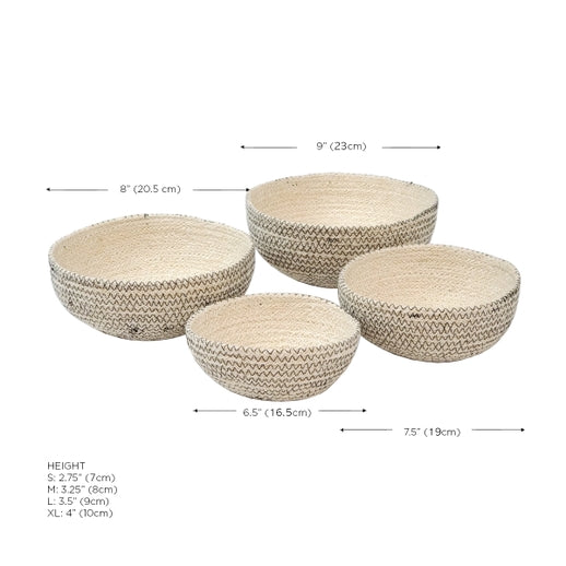 Handwoven Storage Basket | Amari Round Bowl | Black | Set of 4