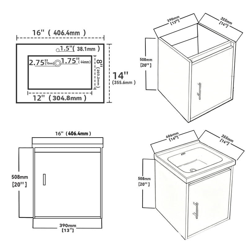 16" Floating Bathroom Vanity Combo, Wall Mounted Cabinet With Sink & Soft Close Doors For Small Bathrooms - Khaki