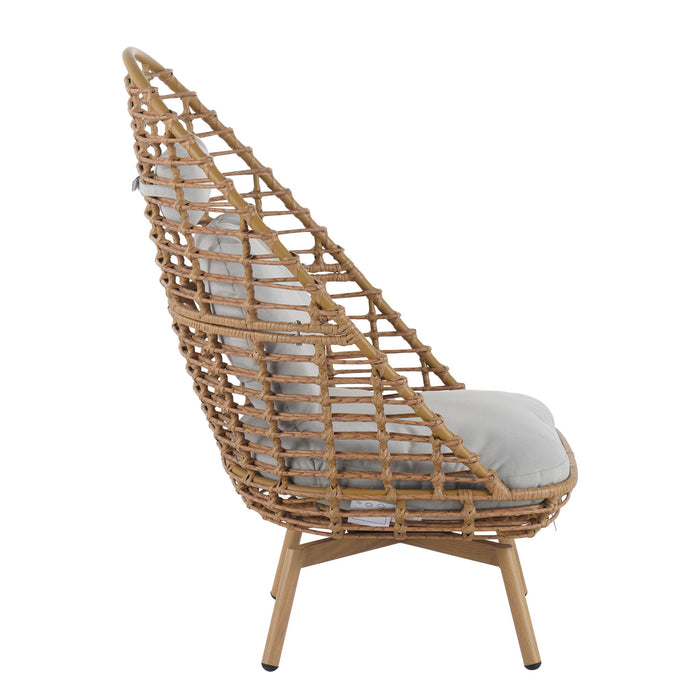 Ellis - Outdoor Wicker High Back Lounge Chair, Teak Finished Leg - Light Brown / Beige