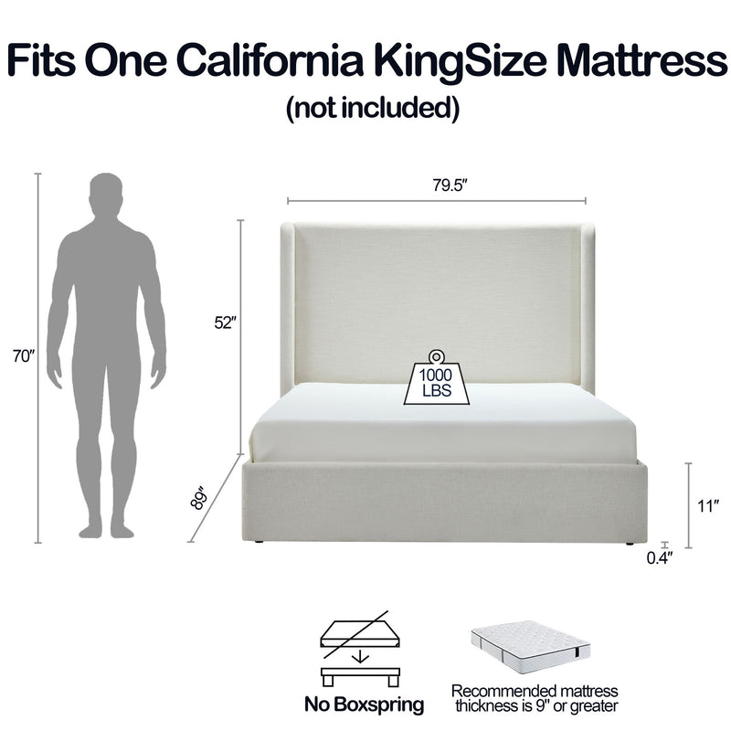 Carmen - California King Size Upholstered Wingback Bed - Ivory