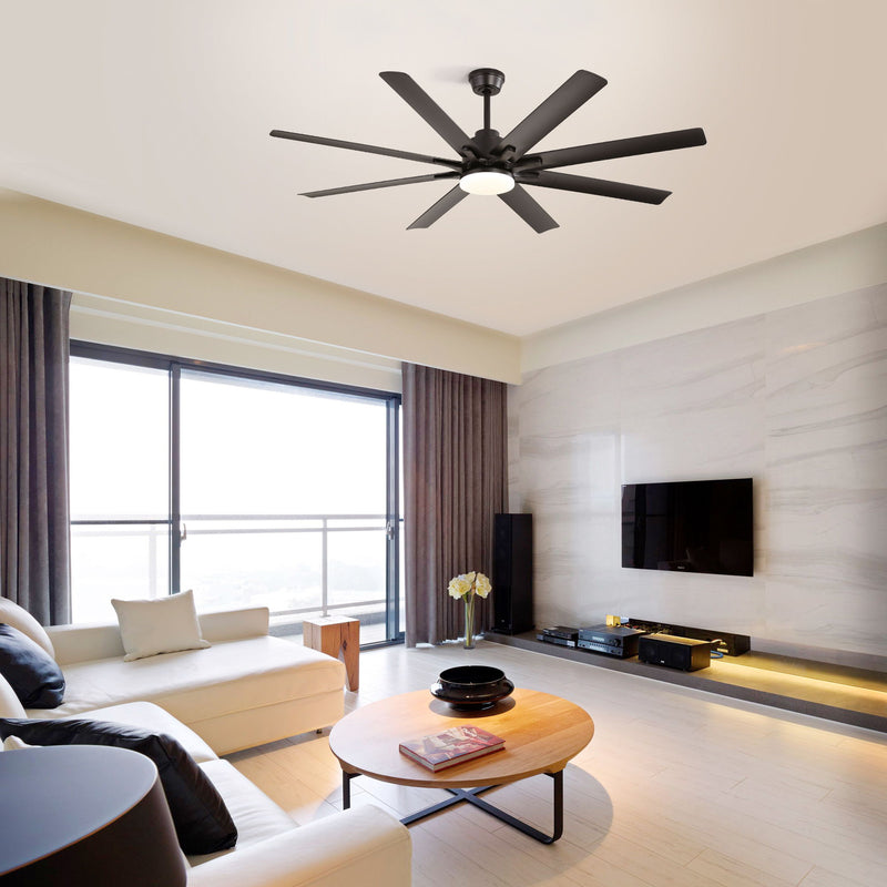 66" Ceiling Fan With Dimmable LED Light, 8 Blades, Smart Remote Control, Reversible DC Motor, For Home Office - Matte Black