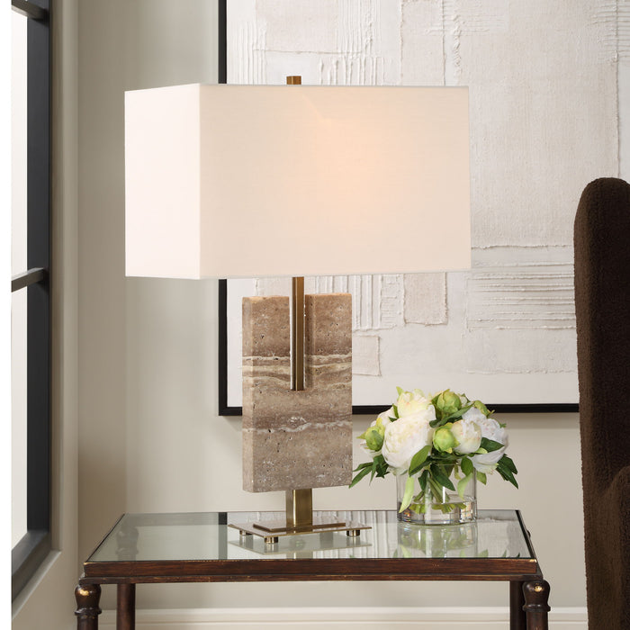 Turning - Point Travertine Table Lamp