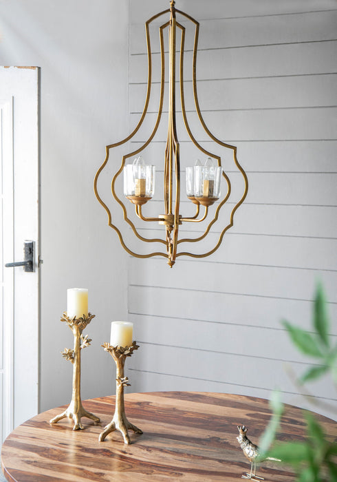 4 Light Metal Chandelier, Hanging Light Fixture With Adjustable Chain For Kitchen, Bulb Not Included - Gold