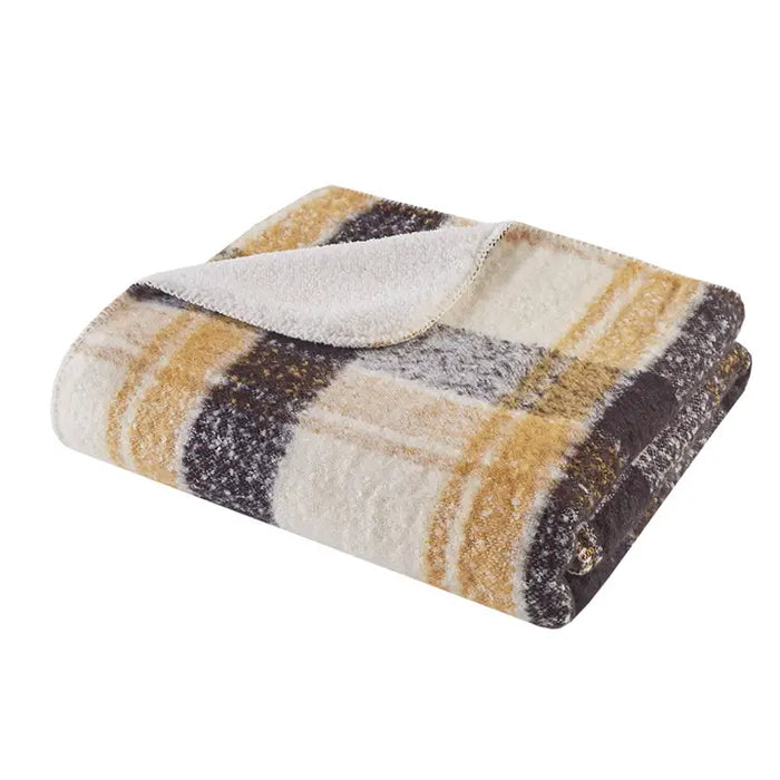 Plaid Faux Mohair Sherpa Throw | 50x60 | Tan Plaid