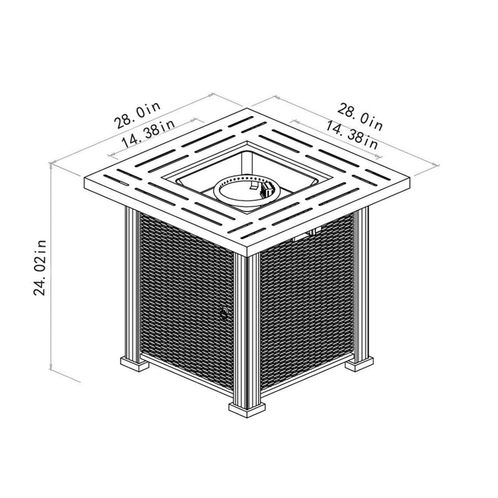 28" Square Fire Pit Table - Brown
