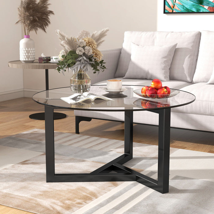 Round Glass Coffee Table Modern Cocktail Table