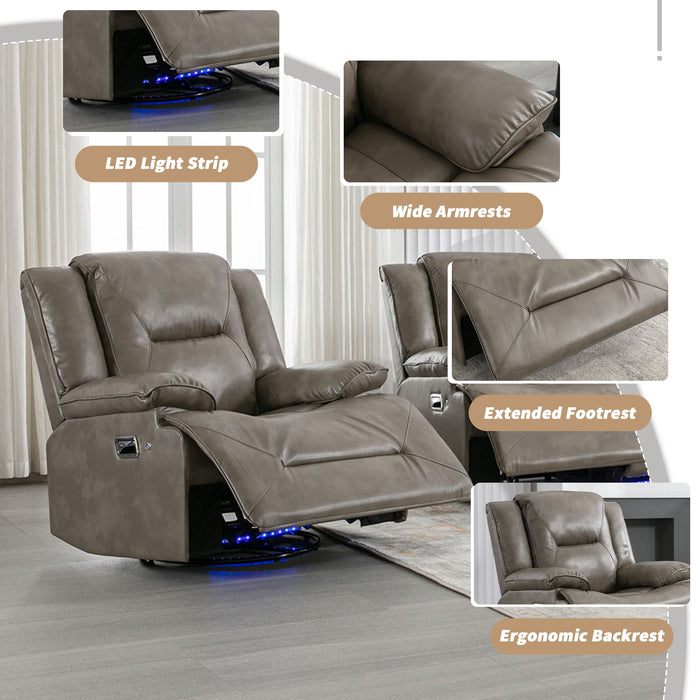 360° Swivel And Rocking Home Theater Recliner Manual Recliner Chair With A LED Light Strip For Living Room