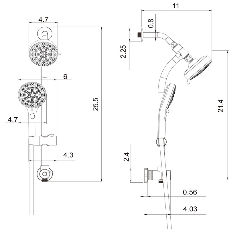 Multi Function Dual Shower Head System With 4.7" Rain Showerhead And Adjustable Slide Bar In - Brushed Nickel