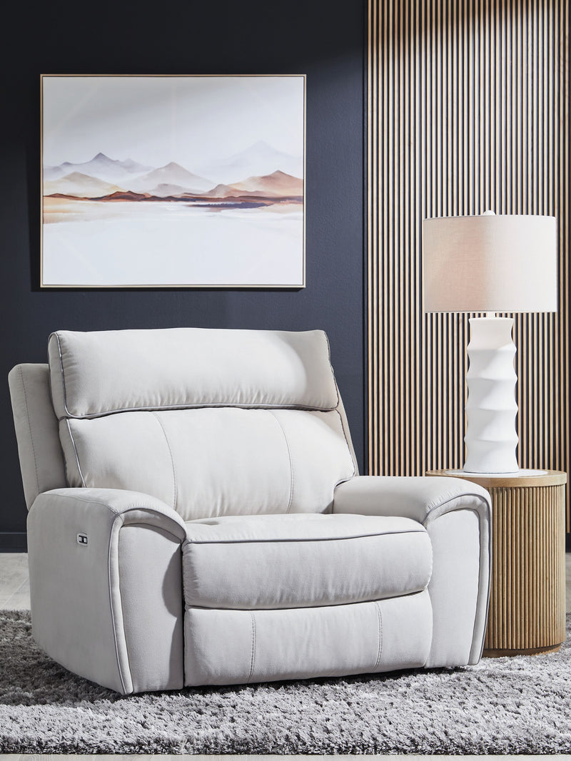 Social Pointe - Power Recliner / Adjustable Headrest - Pearl / Ash
