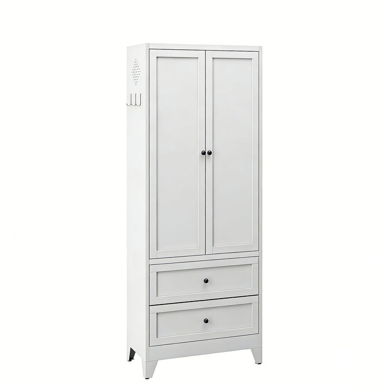Pantry Cabinet With 2 Drawers, Freestanding Kitchen Storage Cabinet With Adjustable Shelves, Heavy-Duty Organizer For Spices, Dishware, Small Appliances - White