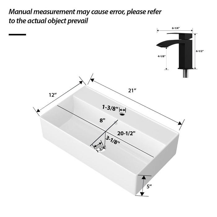 Wall Mounted Rectangular Bathroom Sink With Towel Bar
