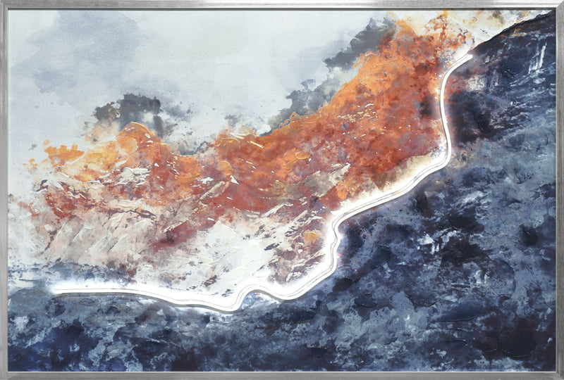 "Ethereal Glow" Hand-Embellished LED In Frame - Silver / Orange / Blue