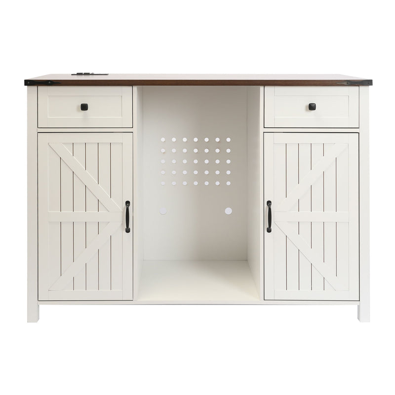 Coffee Bar With Mini Fridge Space & Built In Charging Station, Large Bar Cabinet With Drawers & Adjustable Shelves For Kitchen - White