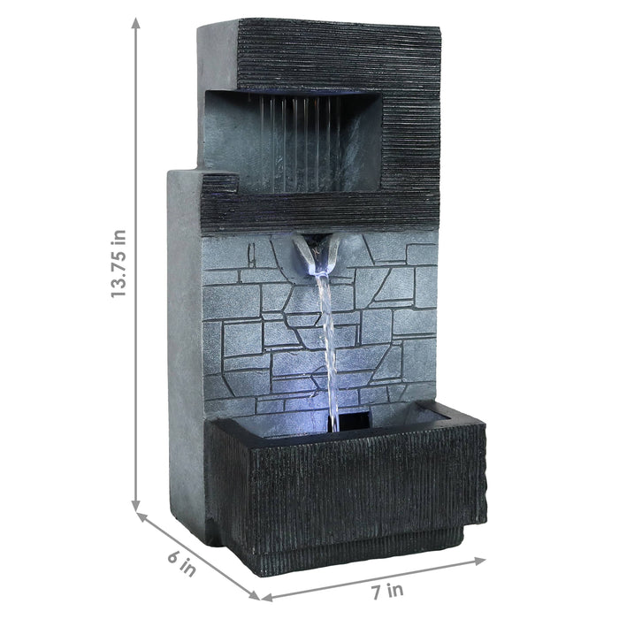 13" Modern Tiered Brick Polyresin Indoor Fountain with LED