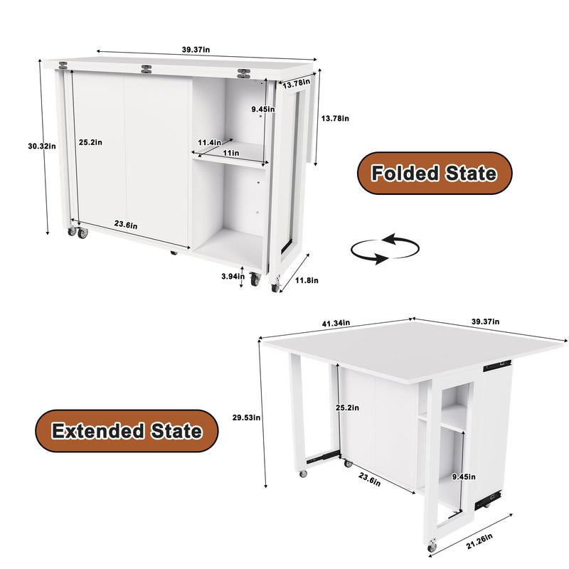 3 In 1 Foldable Side Table With 4 Storage Shelves