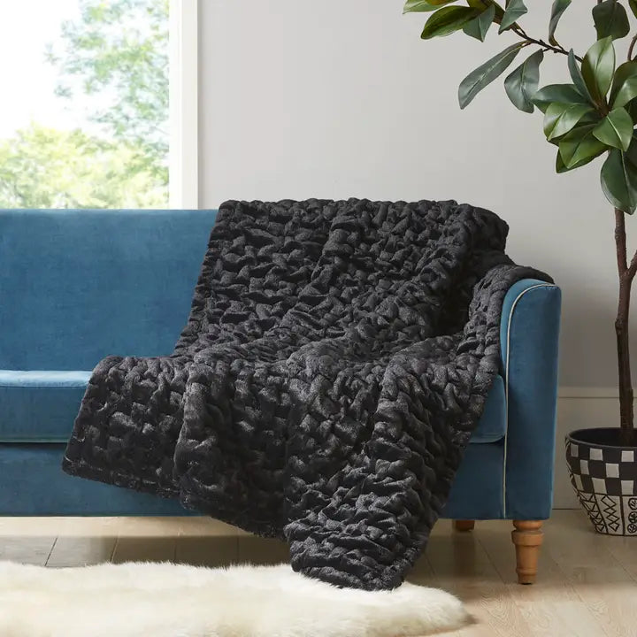 Ruched Fur Throw Blanket | 50x60