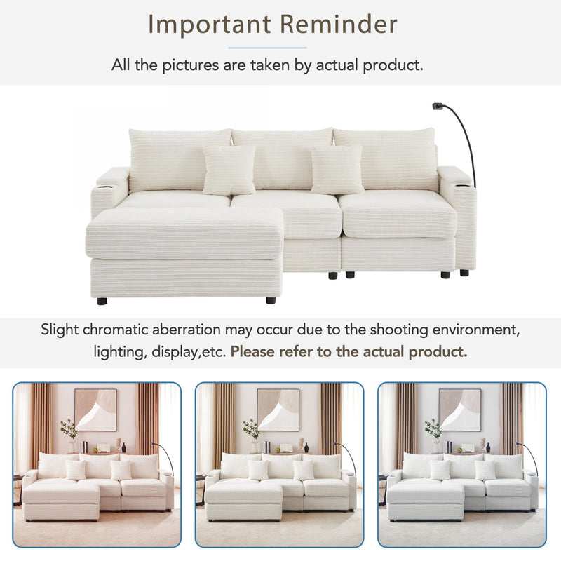 Modern Style Single Sofa Sofa Couch With Storage Space, A Movable Ottoman, 2 USB Ports, 2 Cup Holders, A Phone Holder For Living Room