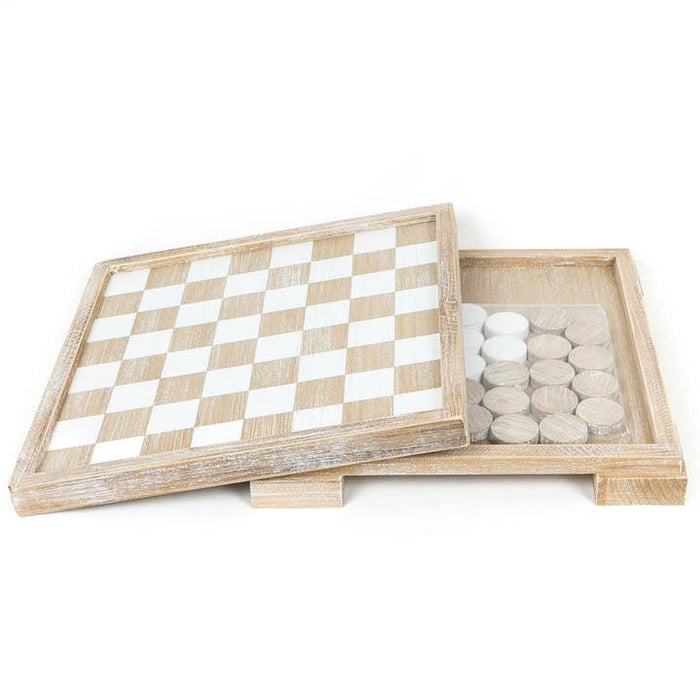 Wood Checker Board Set w/Storage | 12x12x2