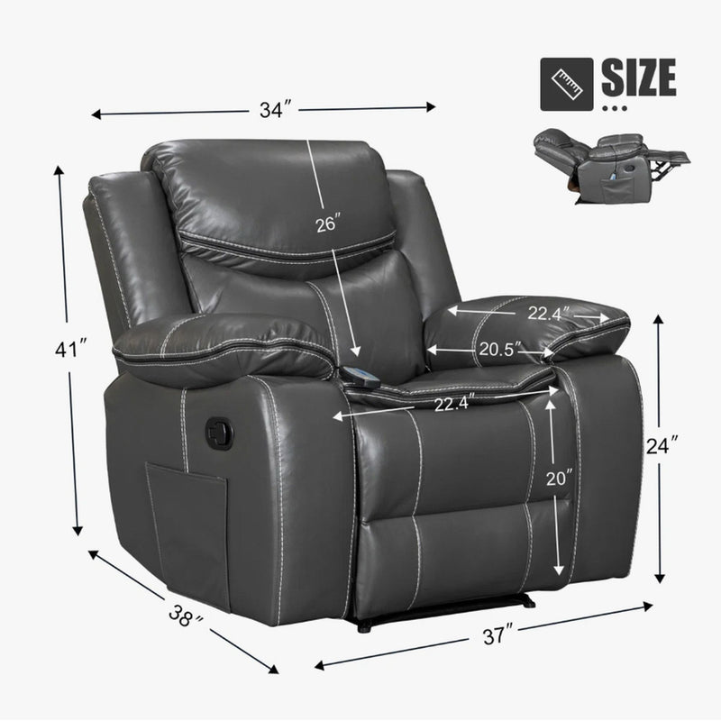 Recliner Chair With Vibration And Heating - Gray