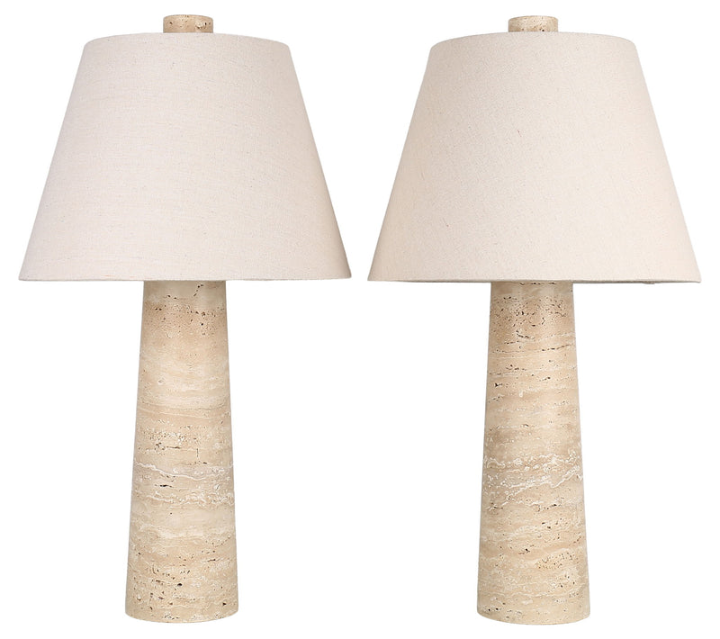 Strata Poise - 24 X 13 - Travertine Accent Lamp (Set of 2) - Natural Travertine Stone