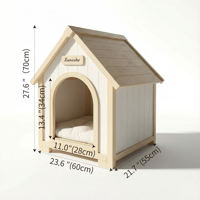 Indoor Dog House With Cushion Pet House For Small Dogs & Cats - Creamy White / Light Yellow