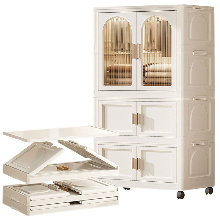 Folding Wardrobe Cabinet With Magnetic Doors, Wheels And Hangers