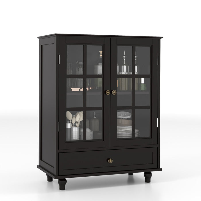 Minimalist Buffet Cabinet With Double Glass Doors And Drawer