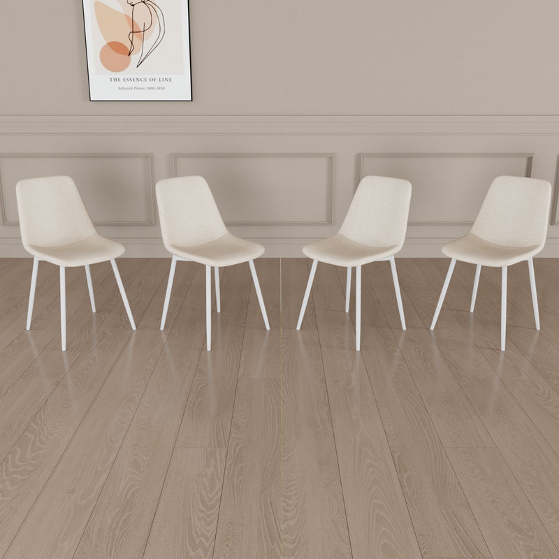 Modern Kitchen Dining Chairs (Set of 4) With Linen Padding And Sturdy Metal Legs - Beige