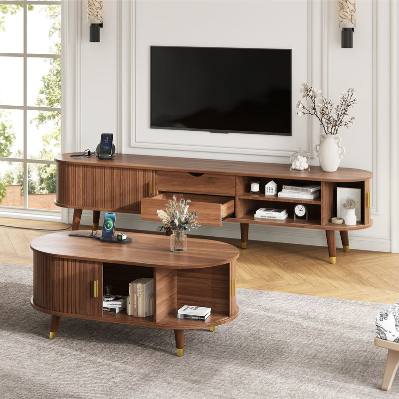 TV Stand & Coffee Table Set With Charging Station