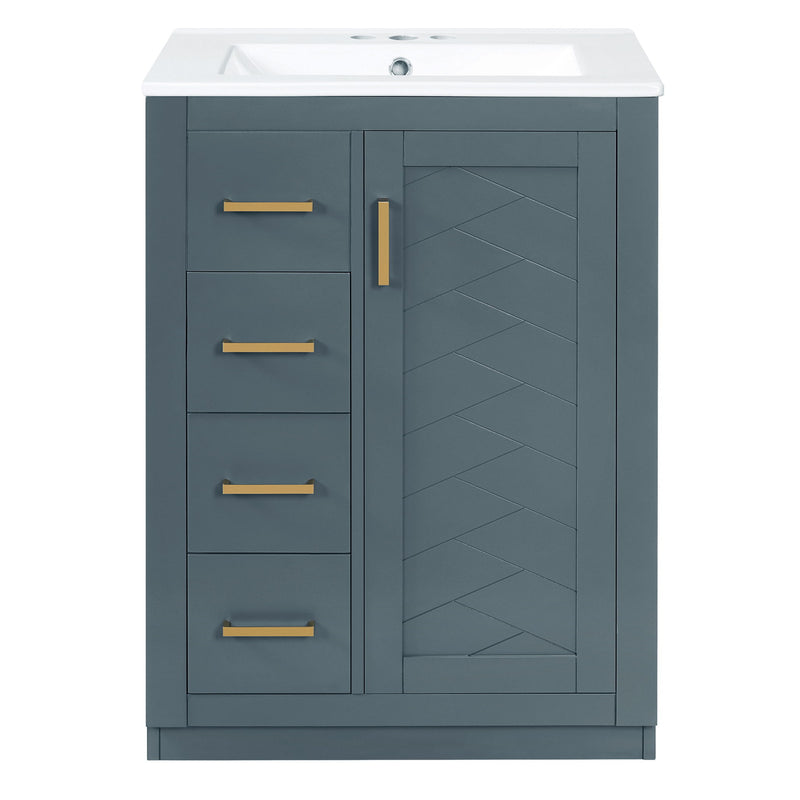 Bathroom Vanity With Integrated Sink, Rectangular Cabinet With 1 Door And 3 Drawers