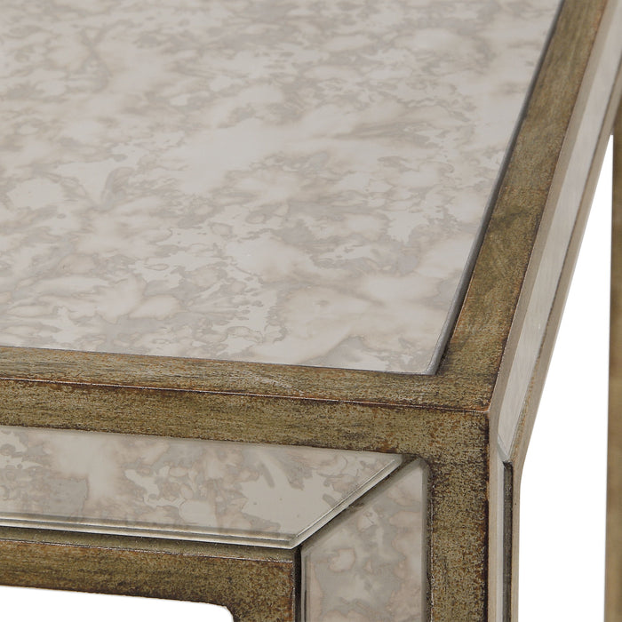 Julie - Mirrored End Table - Pearl Silver