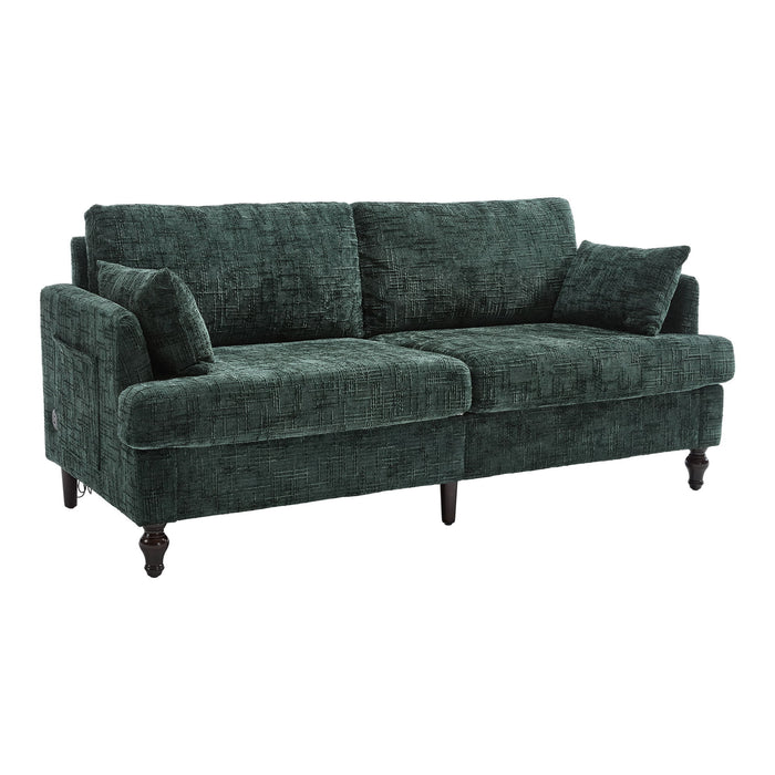 Chenille 2 Seater Sofa With LED Light, USB Charging Port, And Storage Bag