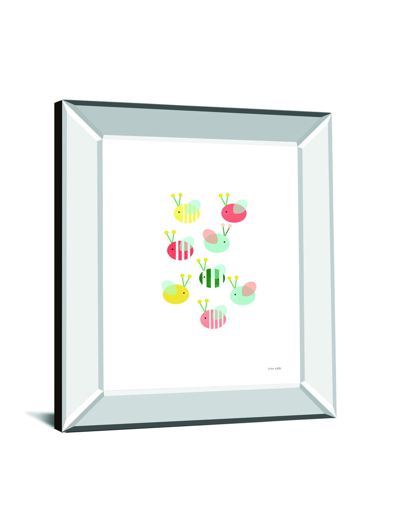 Bumblebee Friends By Ann Kelle - Mirror Framed Print Wall Art - White