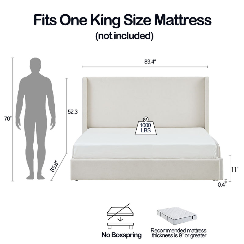 Carmen - King Size Upholstered Wingback Bed - Ivory