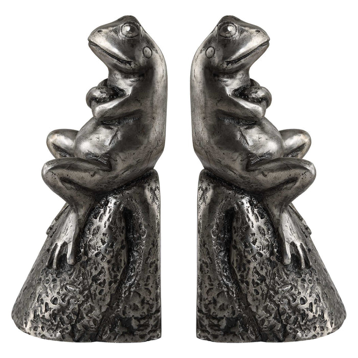 Daydreaming Bird - Frogs Aged Silver Bookends (Set of 2)