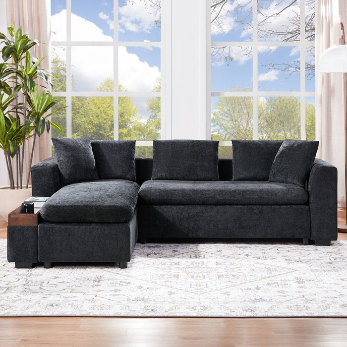Modern L Shaped Sectional Sofa With Chenille Upholstery And Wooden Storage
