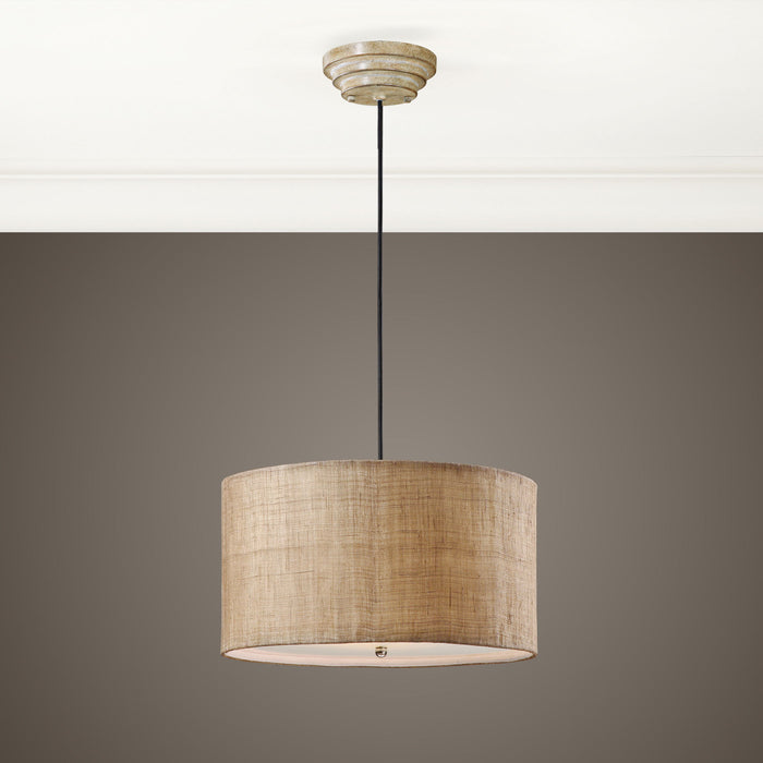 Dafina - 3 Light Burlap Drum Pendant - Beige