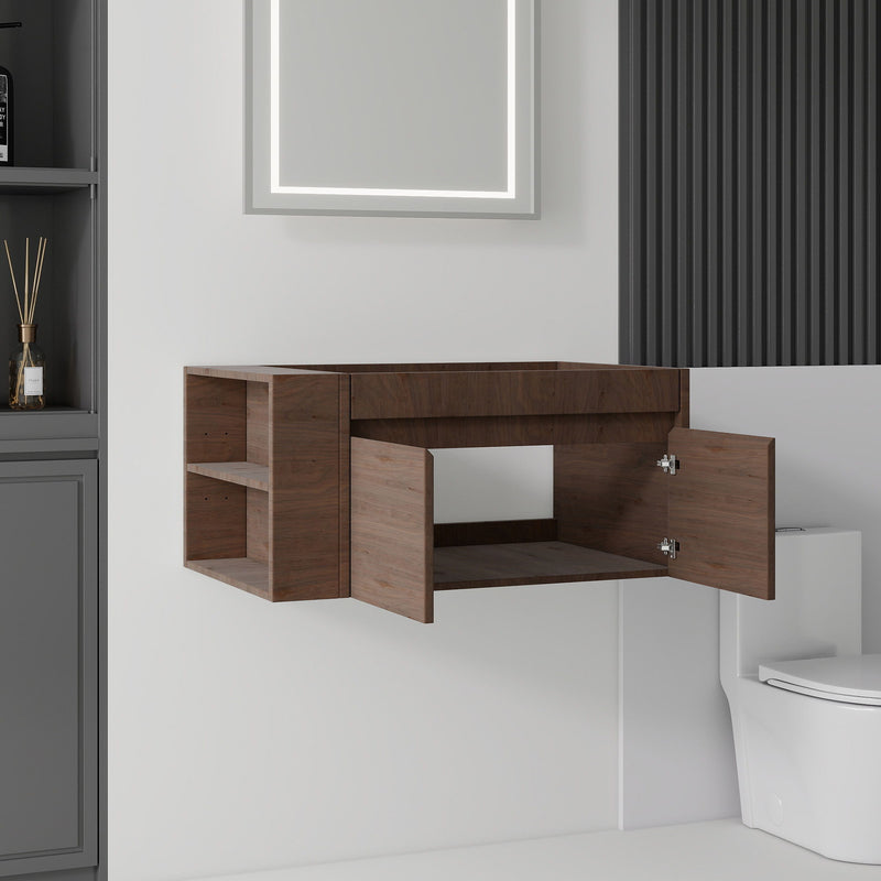 Floating Bathroom Vanity Cabinet, Soft Close Double Drawers, Open Side Storage, Wall Mounted, Cabinet Only