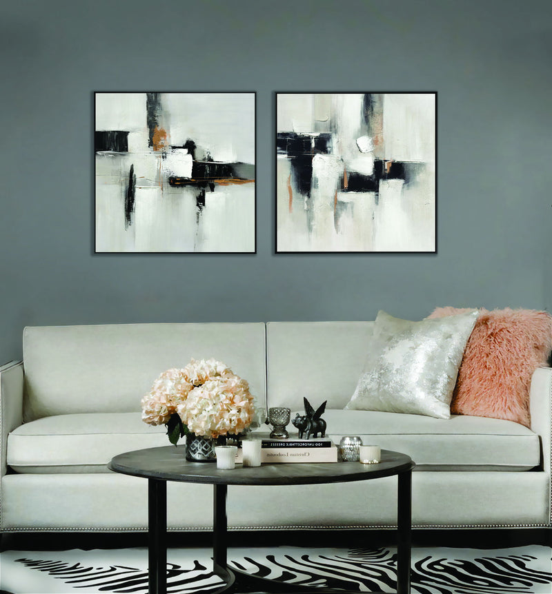 "Urban Elegance II" Hand-Embellished Canvas In Frame - White / Black / Tan
