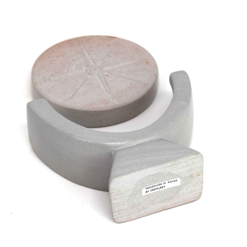Soapstone Compass Sculpture - Light Gray Stone