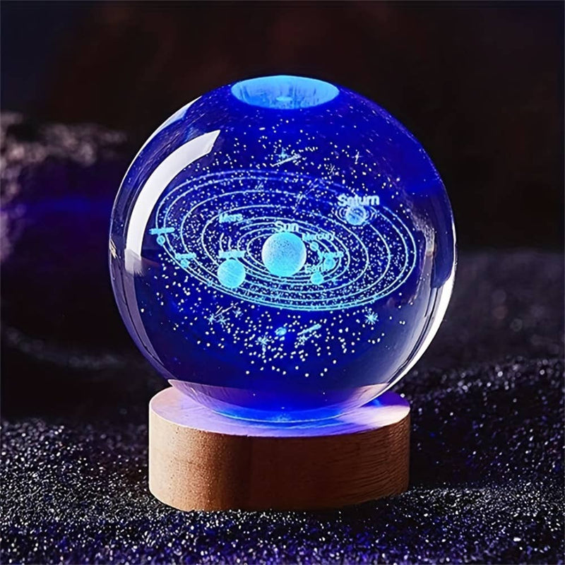 Crystal Glass 3D Solar System Nightlight Christmas Gift