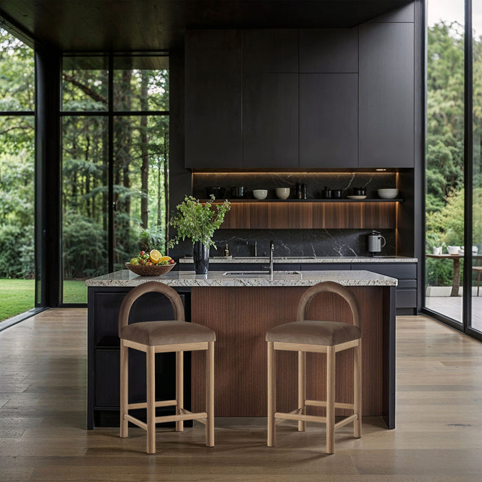 Conrad - Velvet Counter Stool With Natural Legs