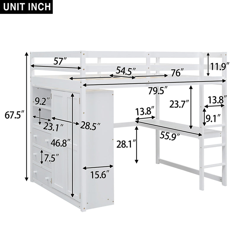Loft Bed With Built In Wardrobe, Shelves And Drawers