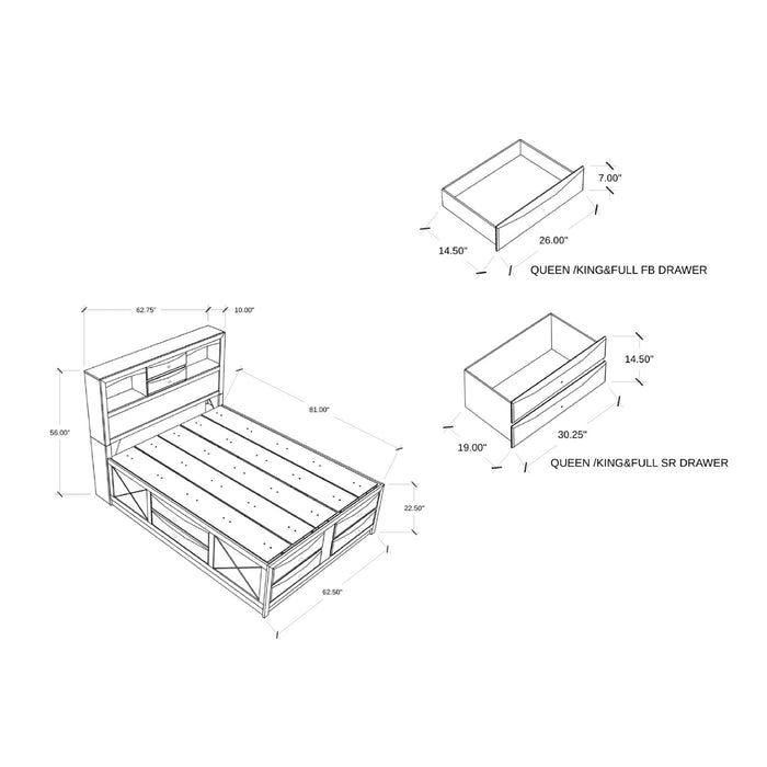 Lucille - 5 Piece Bedroom Set With Storage Drawers And Bookcase Headboard
