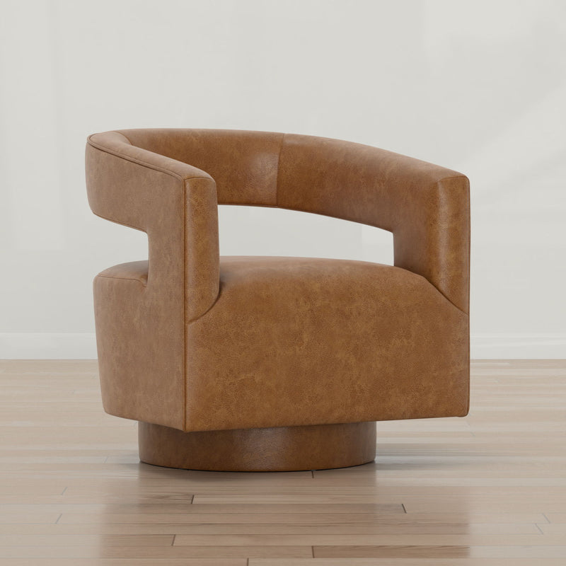 Swivel Accent Chair With Geometric Backrest - Brown